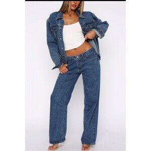 White Fox Boutique Bring The Style Low Rise Wide Leg Jeans‎ Admiral Blue S NWT